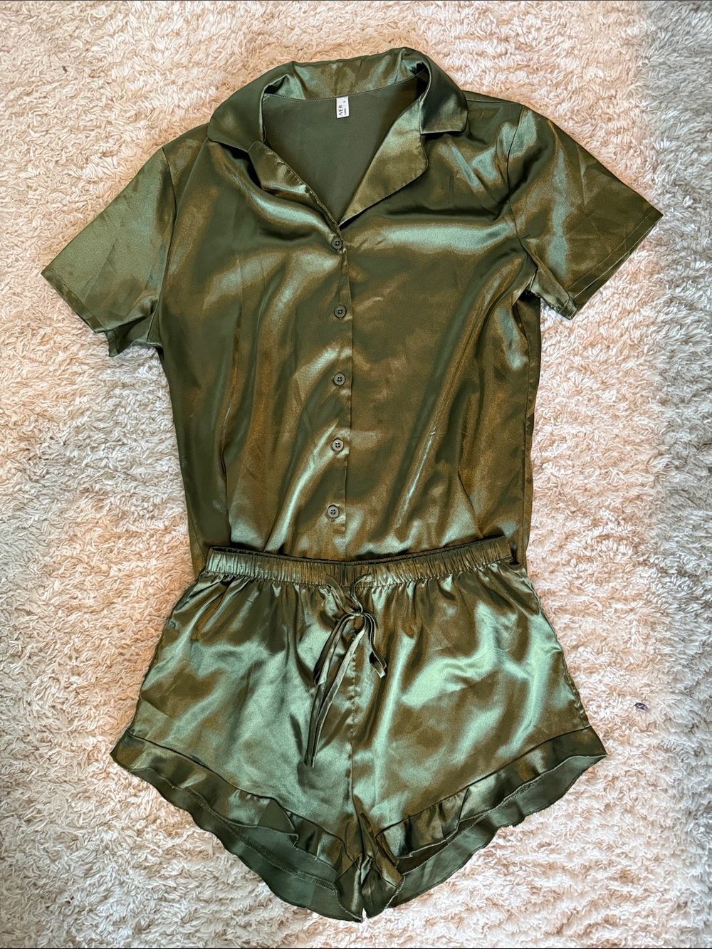 Olive Satin Short Sleeve Pajama Set